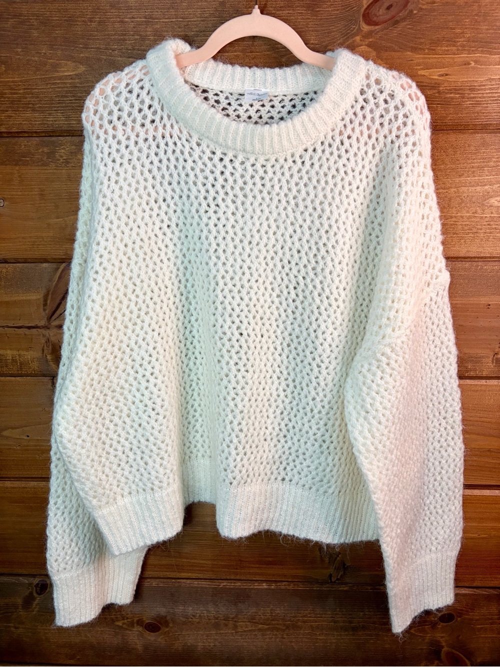 wild fable NWT Oversized Cream Open-Knit Crewneck Sweater Size Large 💕